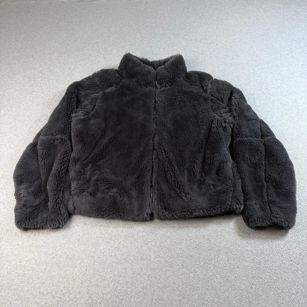 Patagonia Lunar Frost Faux Fur Jacket Womens XL Gray Cozy Warm Full Zip Faux Fur